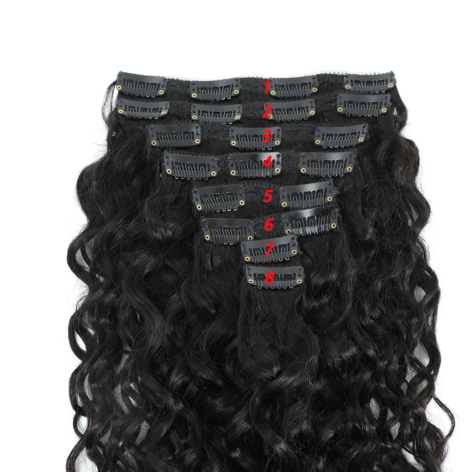 8-24 Inches Water Wave Curly C - Seamless Clip In Hair Extensions Human Hair review and price