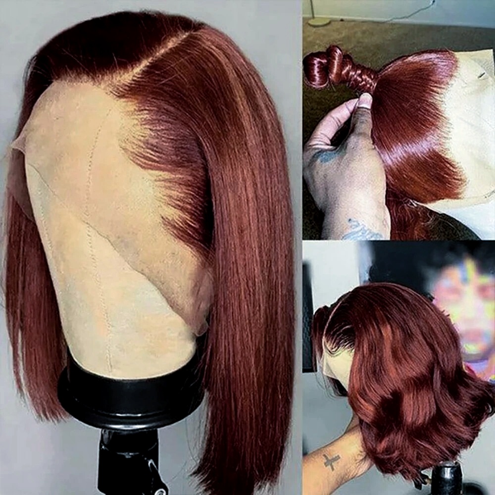 Reddish Brown Wig Short Lace F - Pre Parted 13X4 Lace Front Bob Wig review and price