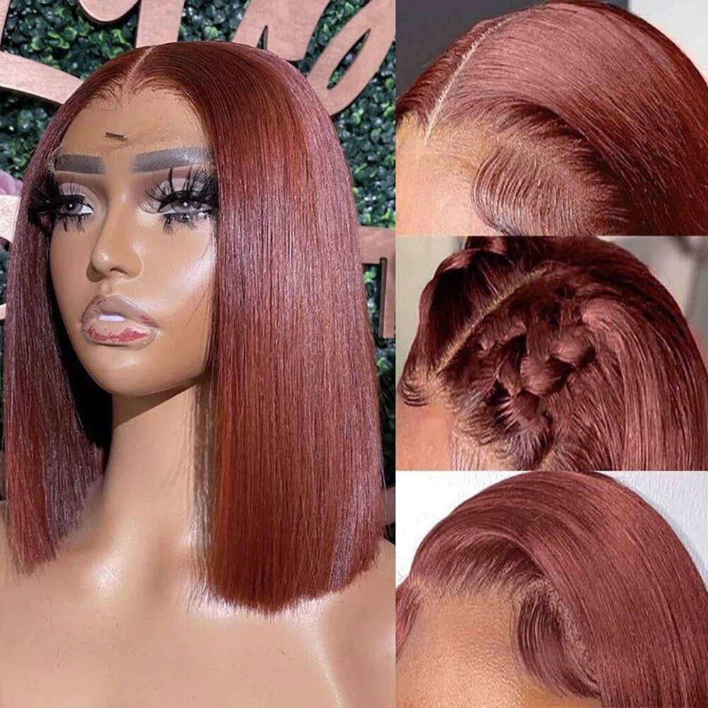 Reddish Brown Wig Short Lace F - Pre Parted 13X4 Lace Front Bob Wig review and price