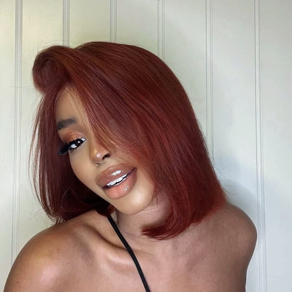 Reddish Brown Wig Short Lace F - Pre Parted 13X4 Lace Front Bob Wig review and price